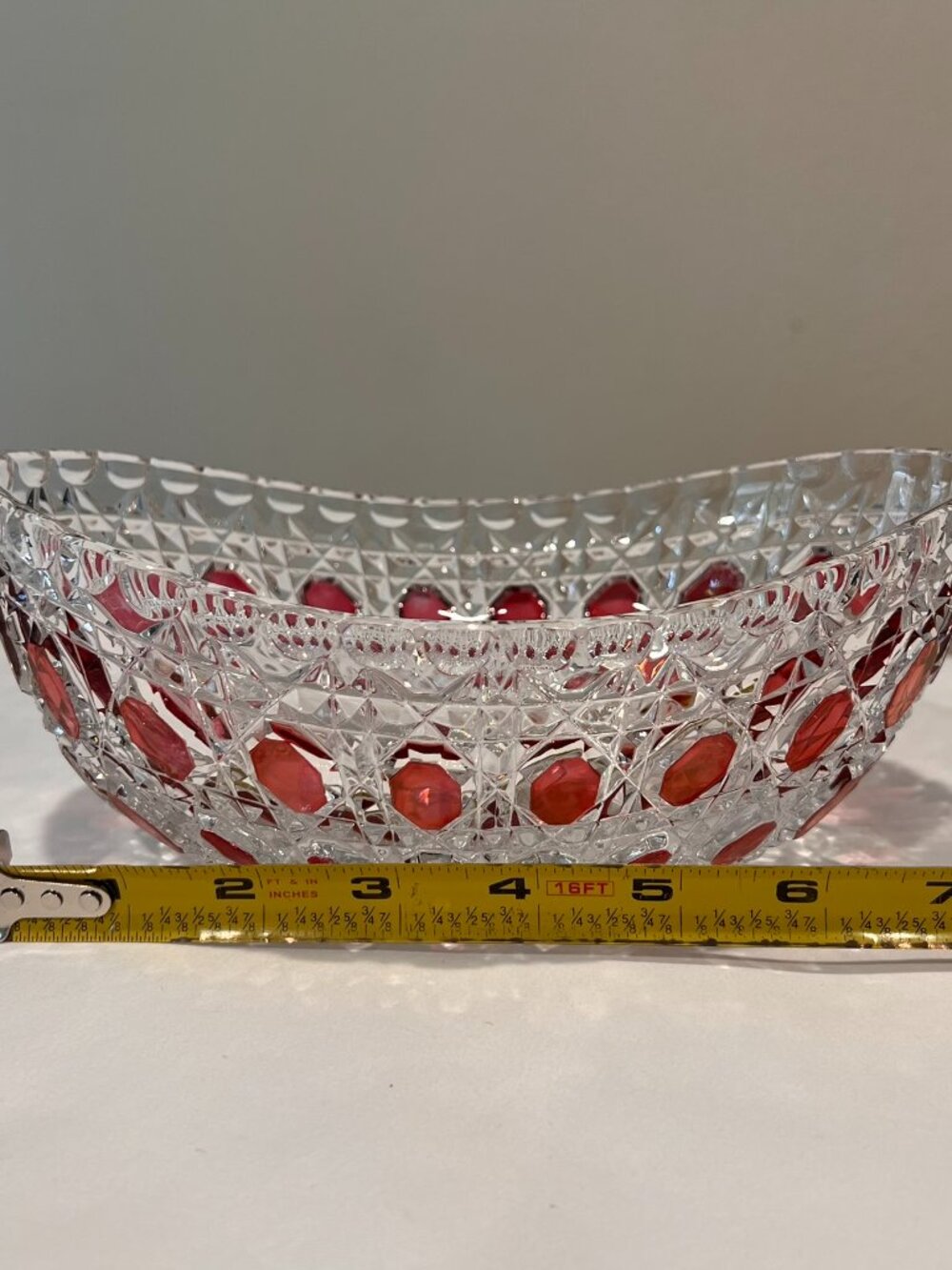 Vintage Oval EAPG Pressed Glass Bowl with Ruby Flashed Inserts